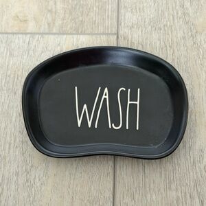 Rae Dunn Black Soap Dish with 'Wash' Text